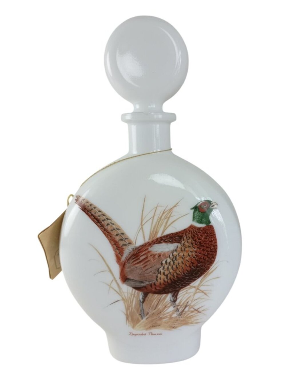 Field Birds Ringnecked Pheasant Milk Glass Decanter 1969 Empty Bottle #1 Vintage